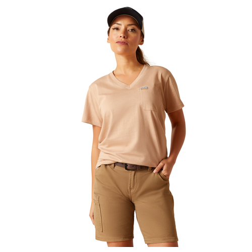 Ariat Womens Rebar Cotton Strong US S/S Tee (10048451) Warm Taupe S