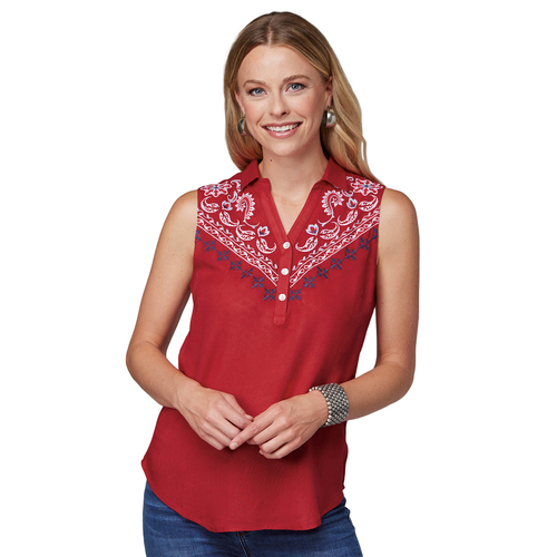 Roper Womens Studio West Collection Sleeveless Blouse (52565034) Solid Red XS