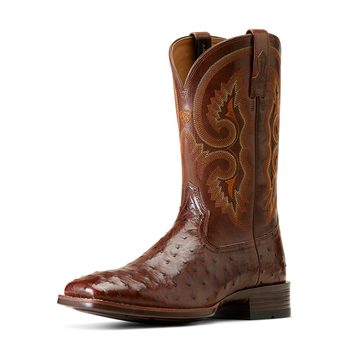 Ariat Mens Barley Ultra Western Boots (10046961) Dark Tabac Full Quill Ostrich/Warm Tabacco 