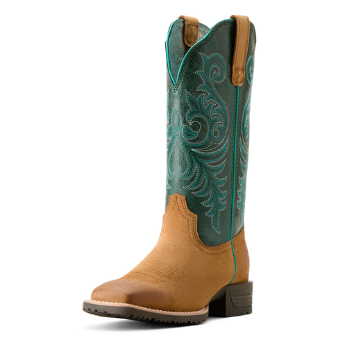 Ariat Womens Hybrid Ranch Time Western Boots (10053661) Acorn Roughout/Deep Teal 7C