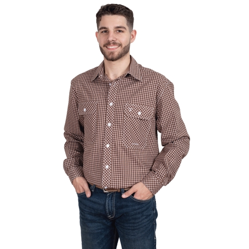 Just Country Mens Austin L/S Full Button Print Shirt (MWLS2492) Chocolate Check S