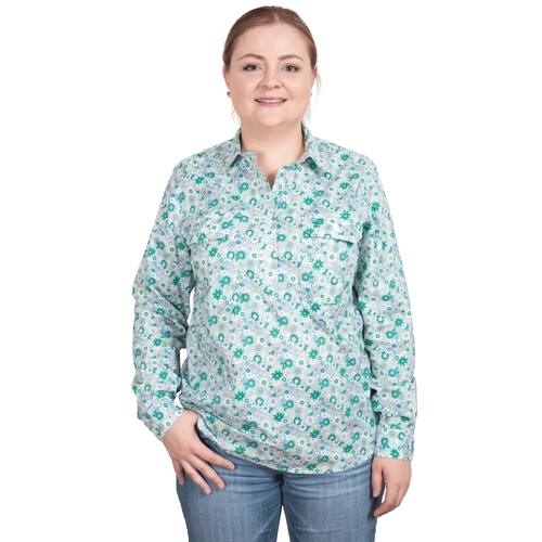 Just Country Womens Georgie L/S Half Button Print Shirt (WWLS2482) Jacaranda Paper Daisies 8