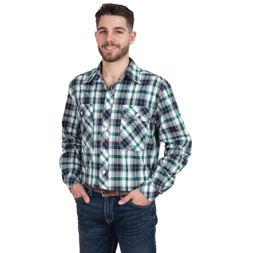 Just Country Mens Austin L/S Full Button Shirt (MWLS2497) Navy/Ivy Plaid S