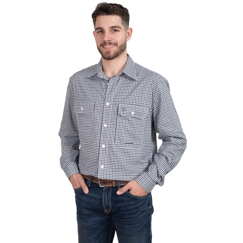 Just Country Mens Austin L/S Full Button Shirt (MWLS2496) Navy/Green Mini Check S