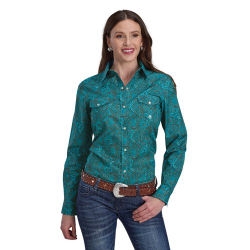 Roper Womens Amarillo Collection L/S Print Shirt (50225009) Green XS