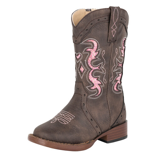 Roper Toddlers Lexi Western Boots (17901998) Chocolate/Pink Glitter 5