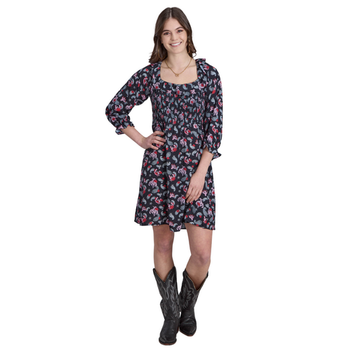 Roper Womens Five Star Collection 3/4 Sleeve Dress (57590187) Print Black XS