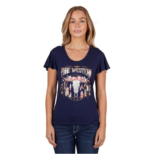 Pure Western Womens Becky S/S Tee (P4S2577842) Navy 8