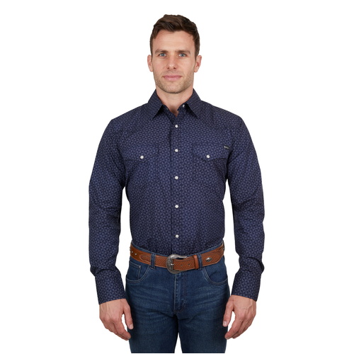 Pure Western Mens Jett L/S Shirt (P4S1100951) Navy/White S