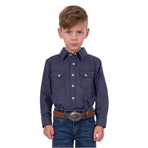 Pure Western Boys Jett L/S Shirt (P4S3100951) Navy/White 4