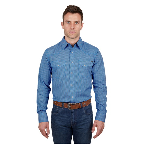 Pure Western Mens Seth L/S Shirt (P4S1100953) Royal/Orange S