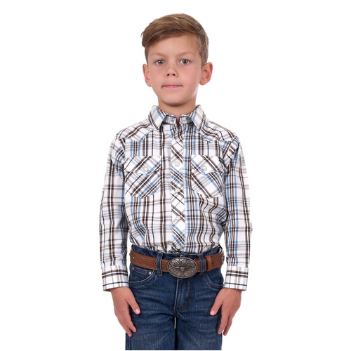 Pure Western Boys Evan L/S Shirt (P4S3100952) White/Tan 2