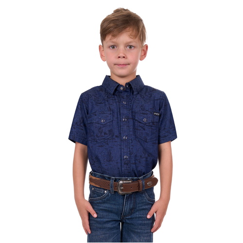 Pure Western Boys Drew S/S Shirt (P4S3103956) Denim 2