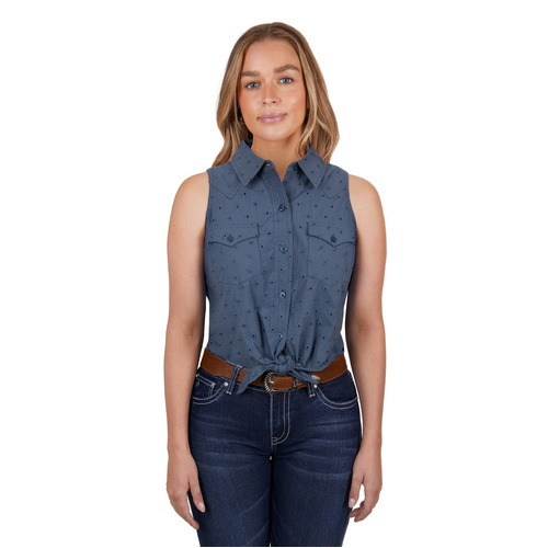 Pure Western Womens Lola Sleeveless Shirt (P4S2139832) Blue 8