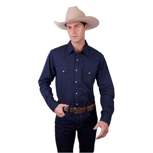 Pure Western Mens Ross L/S Shirt (P5W1100871) Navy S