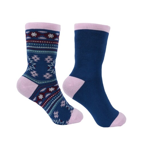 Pure Western PW Crew Socks - Twin Pack (PCP2949SOC) Navy/Pink 2-7