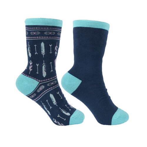 Pure Western PW Crew Socks - Twin Pack (PCP2949SOC) Navy/Turquoise 2-7