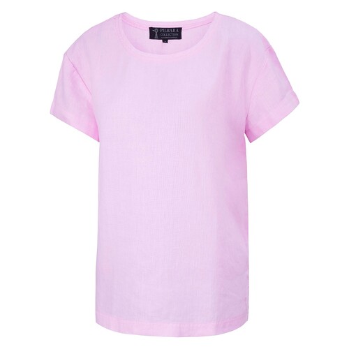 Ritemate Womens Pilbara Linen S/S Tee (RMPC131) Pink XS (6-8)