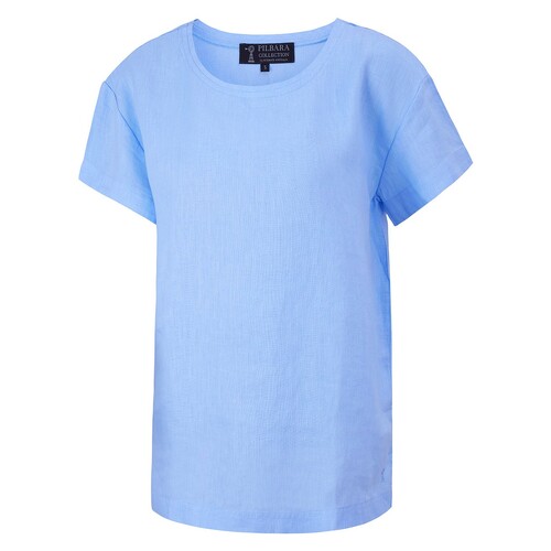 Ritemate Womens Pilbara Linen S/S Tee (RMPC131) Sky XS (6-8)