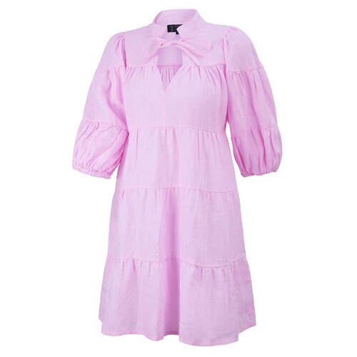 Ritemate Womens Pilbara Linen S/S Dress (RMPC133) Pink XS (6-8)