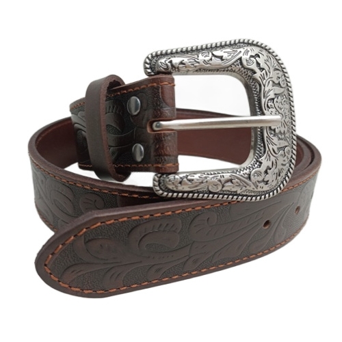 Ritemate Unisex Pilbara Western Dress Buckle Tooled Leather Belt (RMPW004) Dark Brown 82