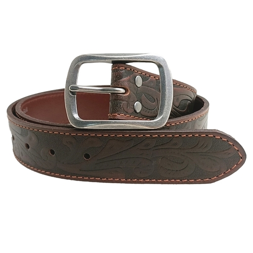 Ritemate Unisex Pilbara Western Oval Buckle Tooled Leather Belt (RMPW005) Dark Brown 87