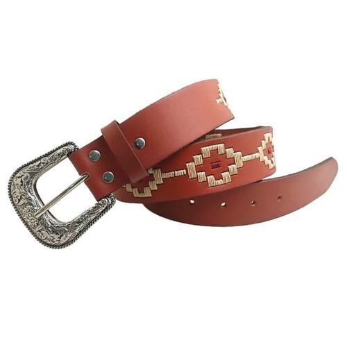 Ritemate Unisex Pilbara Western Dress Buckle Navajo Leather Belt (RMPW007) Tan 82