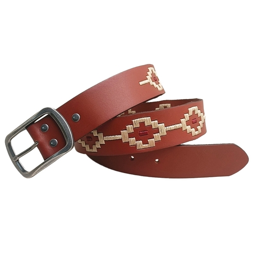 Ritemate Unisex Pilbara Western Oval Buckle Navajo Leather Belt (RMPW008) Tan 82