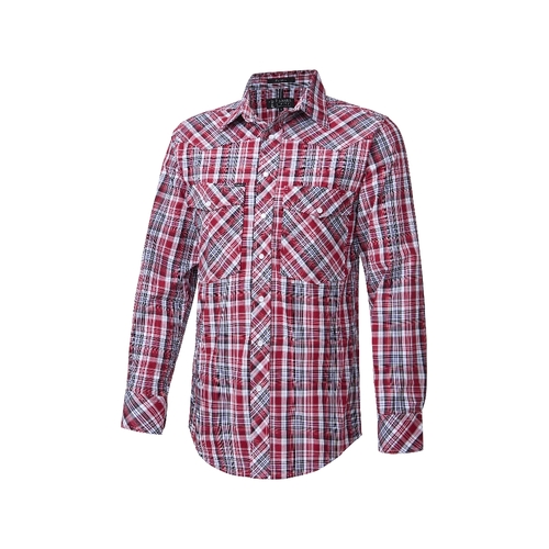 Ritemate Mens Pilbara Western Snap Button L/S Shirt (RMPW009) Red/Black/White S