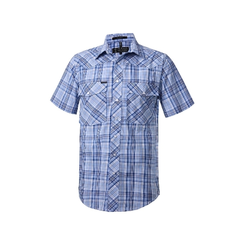 Ritemate Mens Pilbara Western Snap Button S/S Shirt (RMPW009S) Blue/Navy/White  S