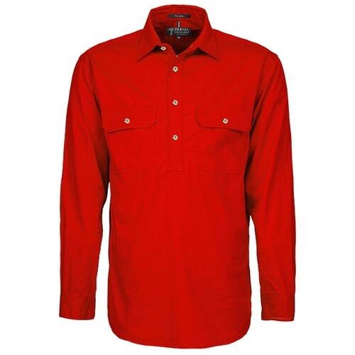 Ritemate Mens Pilbara Heavy Weight Closed Front L/S Shirt (RM800CF) Red XS