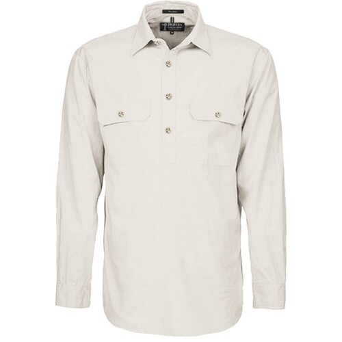 Ritemate Mens Pilbara Heavy Weight Closed Front L/S Shirt (RM800CF) Stone XS