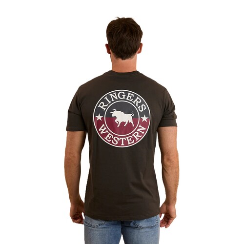 Ringers Western Mens Signature Bull Classic S/S Tee (120004RW) Charcoal/Split L