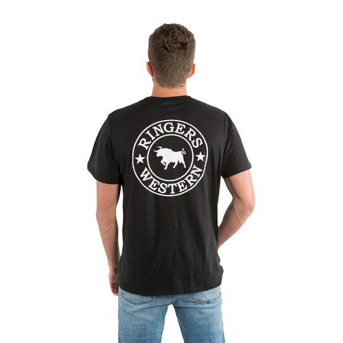 Ringers Western Mens Signature Bull Loose Fit S/S Tee (120201560) Black/White Print S [GD]