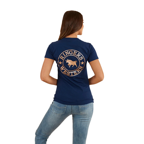 Ringers Western Womens Womens Signature Bull Classic Fit S/S Tee (220016RW) Navy/Gold 6 [GD]