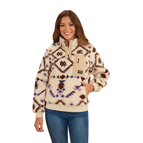 Ringers Western Womens Rosanna 1/4 Zip Crew Jumper (223034RW) Off White 8 [GD]