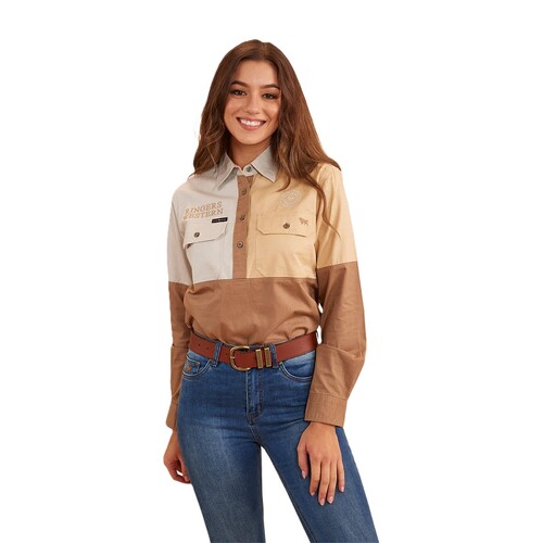 Ringers Western Womens Aramac Half Button Work Shirt (223061RW) Clay 12 [GD]