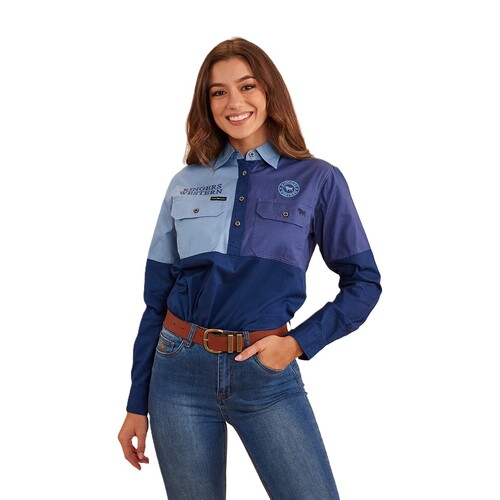 Ringers Western Womens Aramac Half Button Work Shirt (223061RW) Navy 6 [GD]