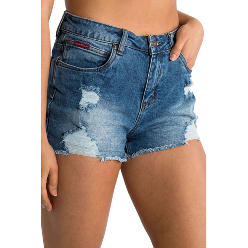 Ringers Western Womens Jessie Mid Rise Ripped Denim Shorts (220206201) True Blue 10 [GD]