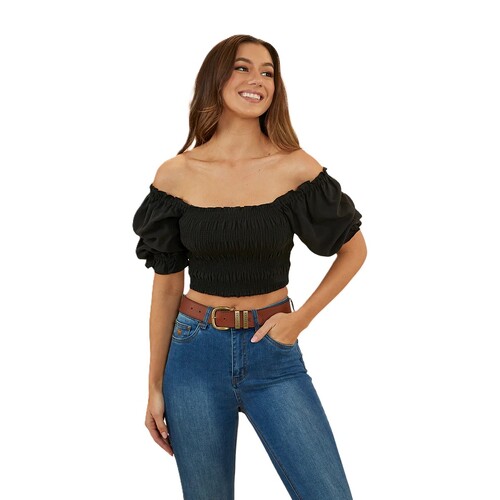 Ringers Western Womens Rosabel Shirred Top (223084RW) Black 6 [GD]