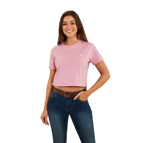 Ringers Western Womens Cowgirl Heart Cropped S/S Tee (222150RW) Pastel Pink 8 [GD]