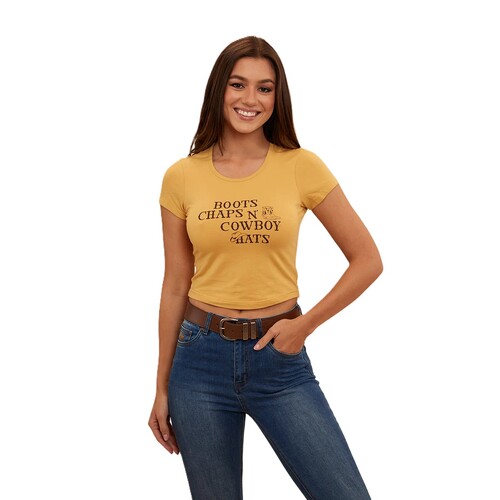 Ringers Western Womens Strutin S/S Baby Tee (222151RW) Vintage Gold 8 [GD]