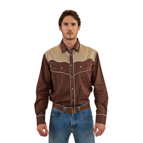 Ringers Western Mens McGraw Western L/S Shirt (122105RW) Chocolate/Dark Sand M [GD]