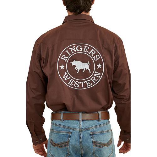 Ringers Western Mens Holstein Full Button L/S Work Shirt (122120RW) Chocolate L [GD]