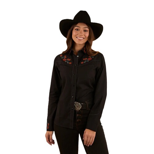 Ringers Western Womens Midnight Rose L/S Western Shirt (223115RW) Black 8