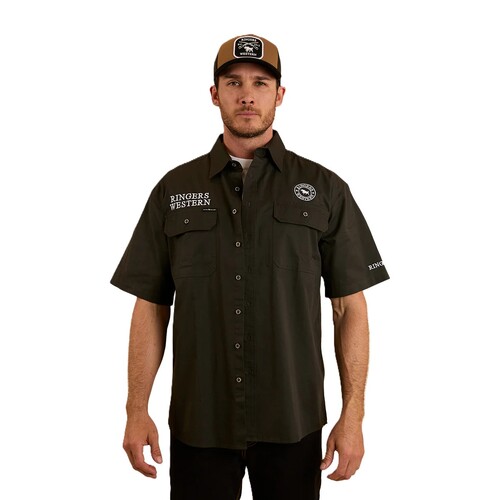 Ringers Western Mens Hawkeye S/S Full Button Workshirt (123095RW) Charcoal/White S