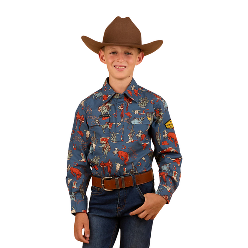 Ringers Western Childrens Mini Cowboy L/S Half Button Workshirt (323026RW) Yale Blue 2