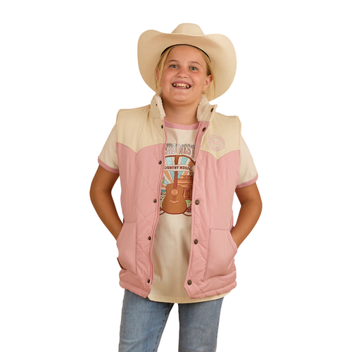 Ringers Western Childrens Kynuna Puffer Vest (324015RW) Pink/Off White 2