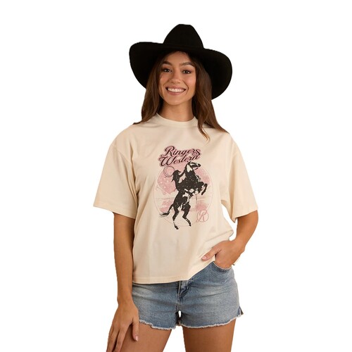 Ringers Western Womens Wild Ride Oversized S/S Tee (224042RW) Off White 6