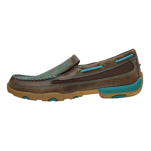 Twisted X Womens Casual Driving Moccasins Slip-On Shoes (TCWDMS005) Brown/Turquoise 6 [SD]